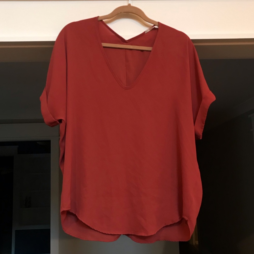 "Lush" Flowy Short Sleeve Burnt Orange Top